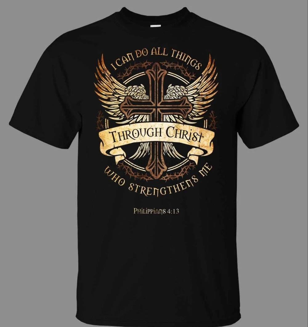 Philippians 413 Christian T-Shirt - Direct From New Fashion Graphic Letter Men Casual Cotton Short Sleeve T Shirt |