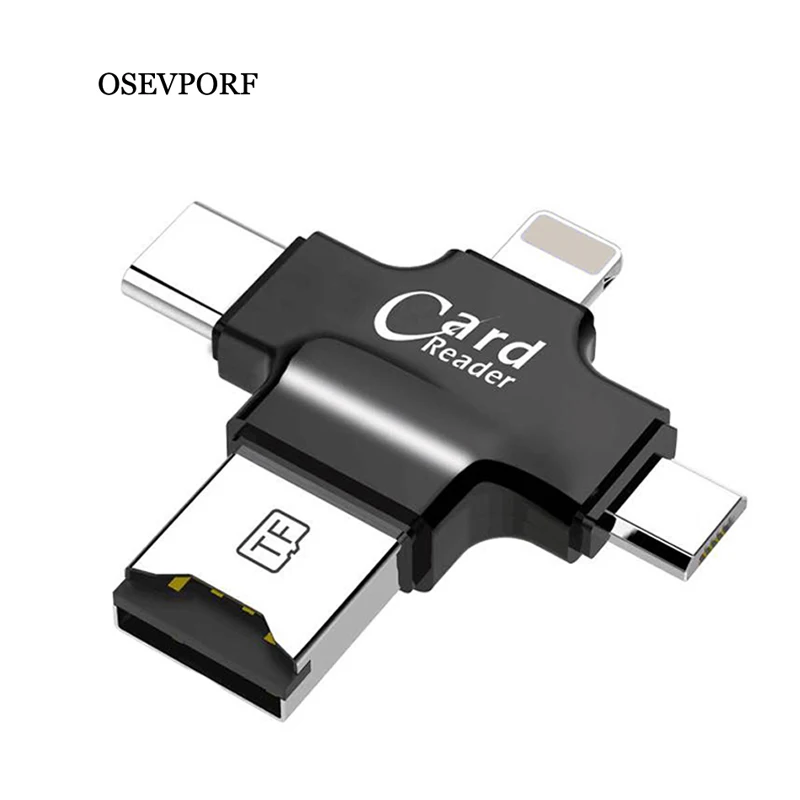 

Luxury 4 in 1 Card Reader usb-C Micro USB MicroSD tipo C Cardreader for Android iPad iPhone 7 6S 6 X 11 MacBook OTG TF SD Reader