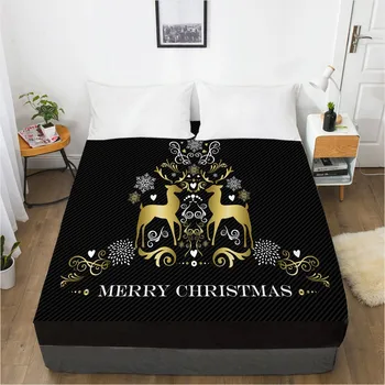 

3D Bedspreads Mattress Cover for bed Xmas Fitted Sheet Quilt Covers 200x220cm Bedspread Marry Christmas Tree Black Home Textile