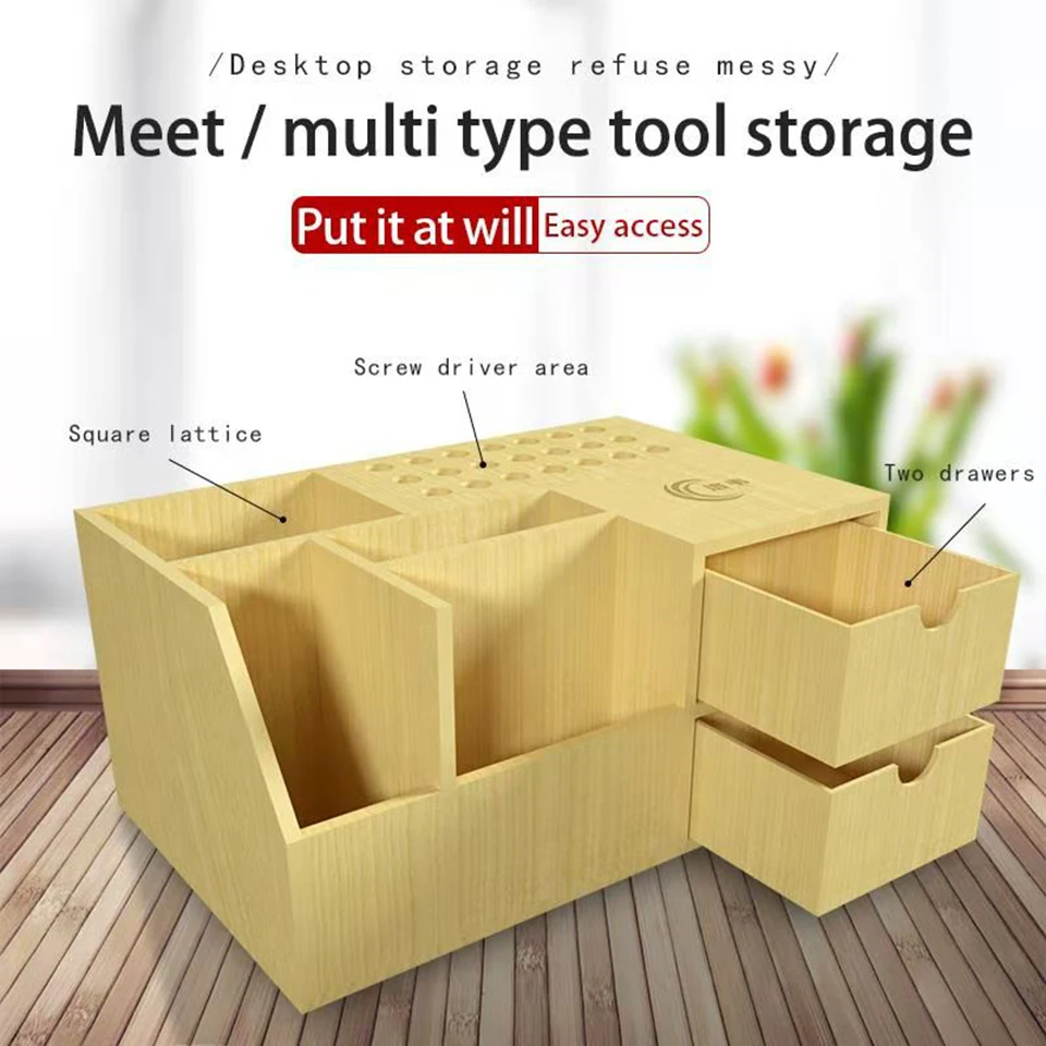 garden tool bag Multifunctional Tool Holder Wooden for Tweezers Screwdrivers Knives Rulers Compartment Storage Shelf Smartphone Remote Control bucket tool bag