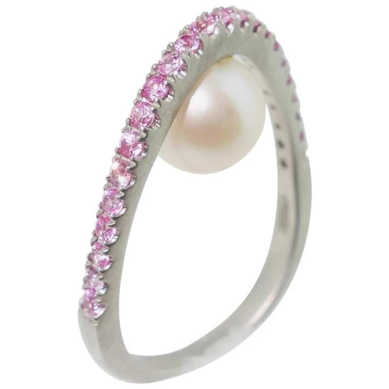 

New 925 Silver Creative Fashion Pink Rhinestone Irregular Women's Ring Natural Freshwater Pearl Embedded Ms. Gift A3M381
