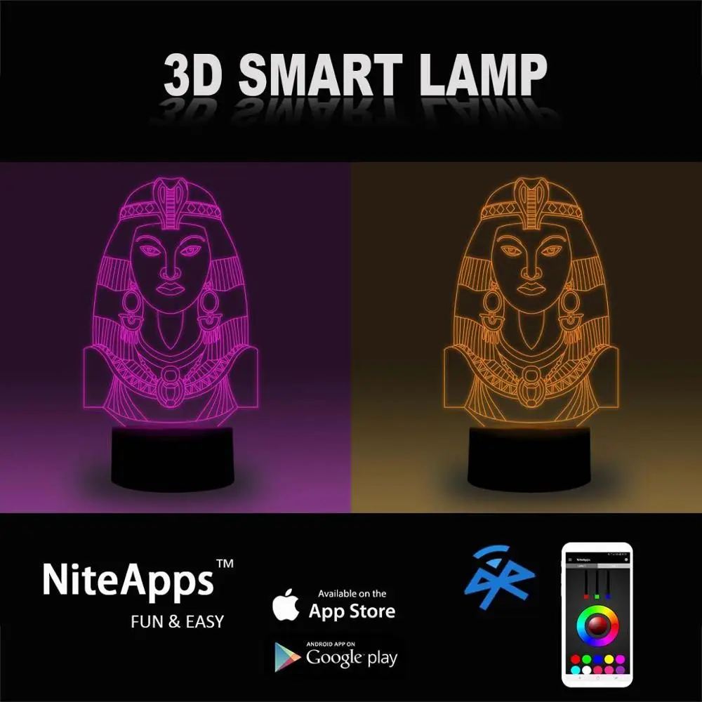 NiteApps 3D Клеопатра ночник настольная лампа Иллюзия украшение лампа подарок на день рождения приложение/сенсорное управление