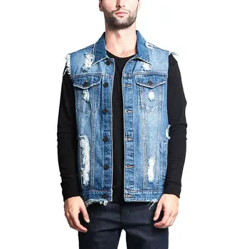

Mens Ripped Hole Denim Vest Sleeveless Jeans Jacket Casual Vintage Retro Fashion