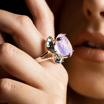 

Charm Oval Pink Zirconia Ring Silver color Jewellery Beautiful Finger Rings for Women Latest Jewelry