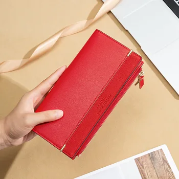 

Korean-Style Mid-Length Lady Bag Multiple Card SlotsPUCoin Wallet New Zipper & Hasp2Fold Bag