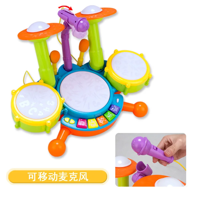 

CHILDREN'S Jazz Drum Kit Early Childhood Educational Toy Light Musical Drum Knock Percussion Instrument with Microphone Jazz Dru