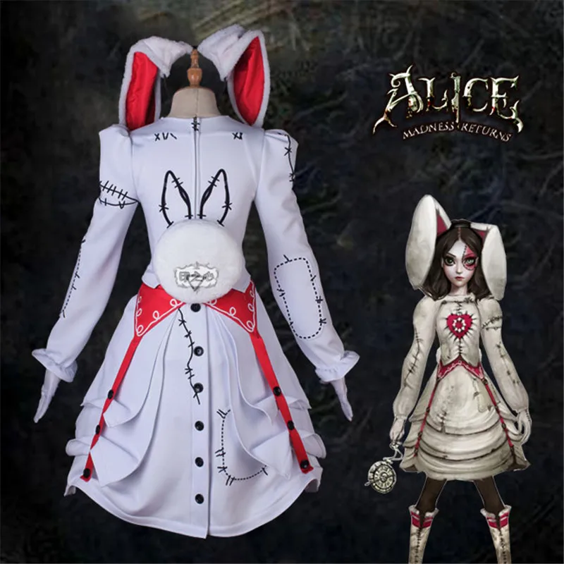 Alice: Madness Returns Rabbit Alice модное платье лолиты форма уши кролика косплей костюм белое платье костюмы на Хэллоуин для