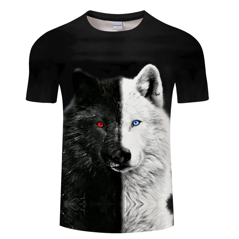 Ying and Yang Wolf Мужская футболка уличная футболка Повседневная футболка 3D модная футболка Harajuku Топ черный короткий рукав унисекс Прямая поставка
