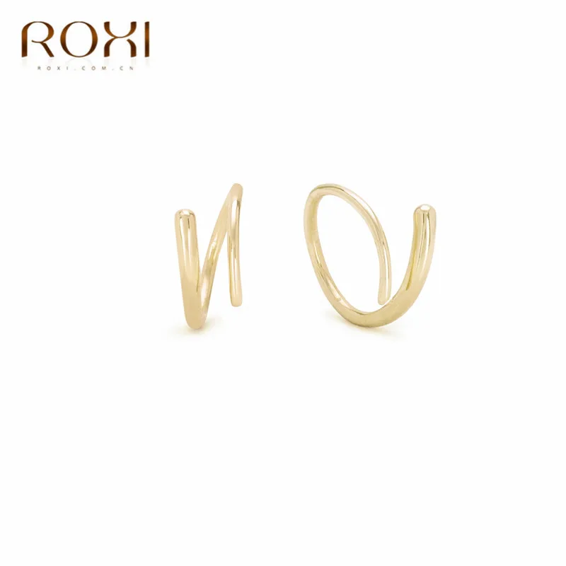 ROXI, 925 пробы, серебряные, маленькие, для ушей, с косточками, с пряжкой, кольцо, спираль, мини, двойное кольцо, серьги для женщин, пирсинг, ювелирные изделия, вечерние, подарок - Окраска металла: Золотой цвет