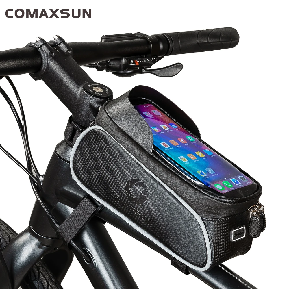 

COMAXSUN Bicycle Bag Waterproof Frame Front Top Tube Cycling Bag Reflective 6.5in Phone Case Touchscreen Bag MTB Bike Accessorie