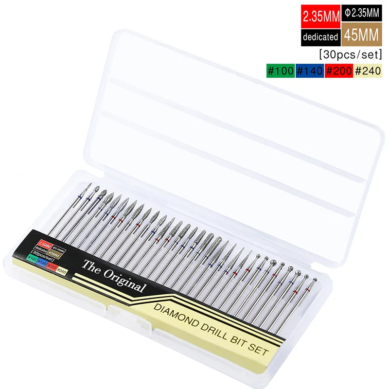 Diamond Nail Drill Bits Set 30PCS Rotary Electric Nail Drill Machine Milling Cutter Manicure Pedicure Polishing Strong File