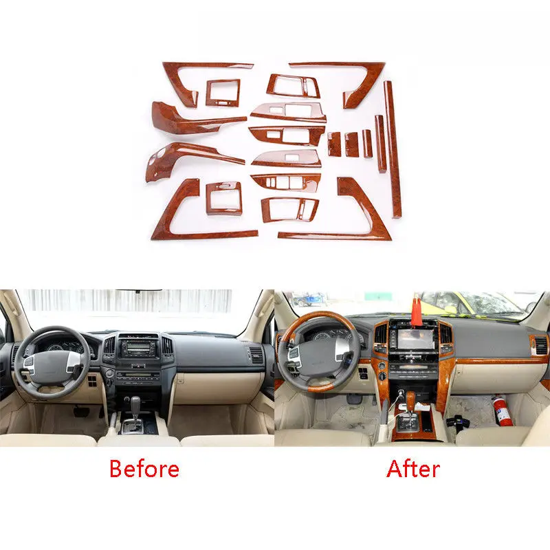 Подходит для Тойота Land Cruiser LC200 2008- древесное зерно полный тире отделка комплект крышка 19 шт