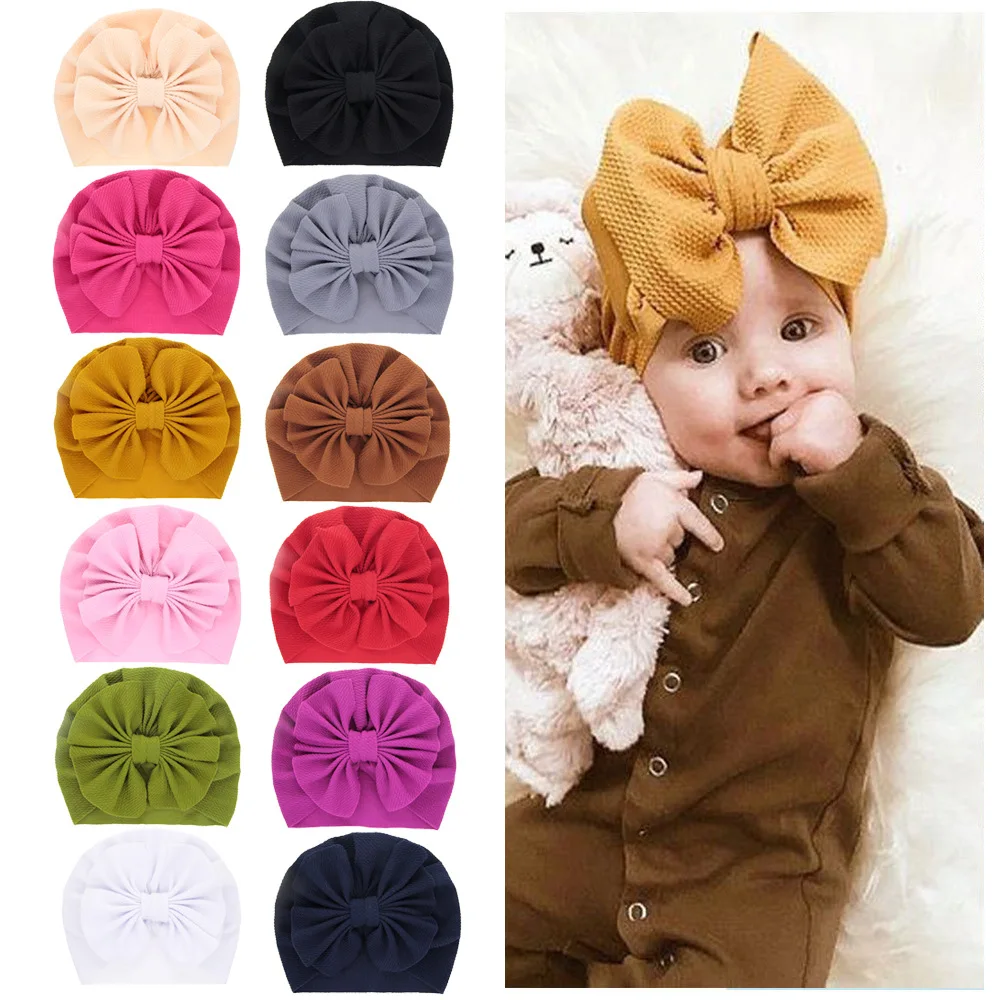 Nishine New Big Bows Knot Turban Hat Warm Winter Hedging Newborn Infant Toddler Caps Baby Girls Christmas Birthday Headwear |