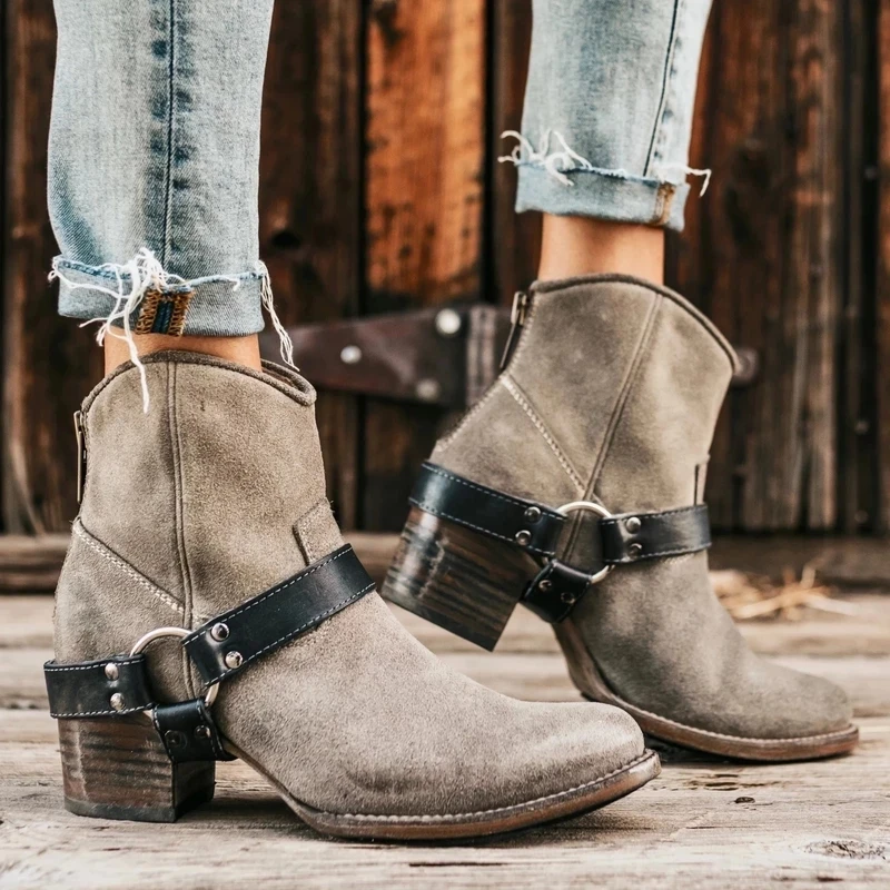 

Autumn Women Shoes Retro Thick Heel Ankle Boots Female Ankle Strap Block Mid Heels 2019 Casual Botas Mujer Booties Feminina