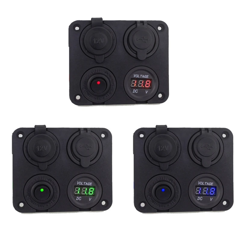 12 V-24 V многофункциональный 4 в 1 автомобиль Зарядное устройство Панель Dual USB Водонепроницаемый Разветвитель Прикуривателя для автомобилей Грузовик Мотоцикл