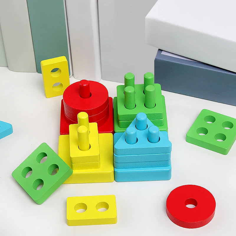 Deal Kids Toys Montessori Wooden Toys Building Blocks Geometric Shape ...