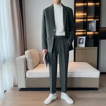 OIMG – costume décontracté de style coréen pour homme, deux pièces en tissu sergé, confortable, ample, nouvelle collection automne 