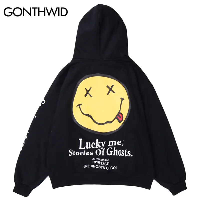 GONTHWID Lucky Me смайлик печати флисовые толстовки с капюшоном худи Harajuku Модный