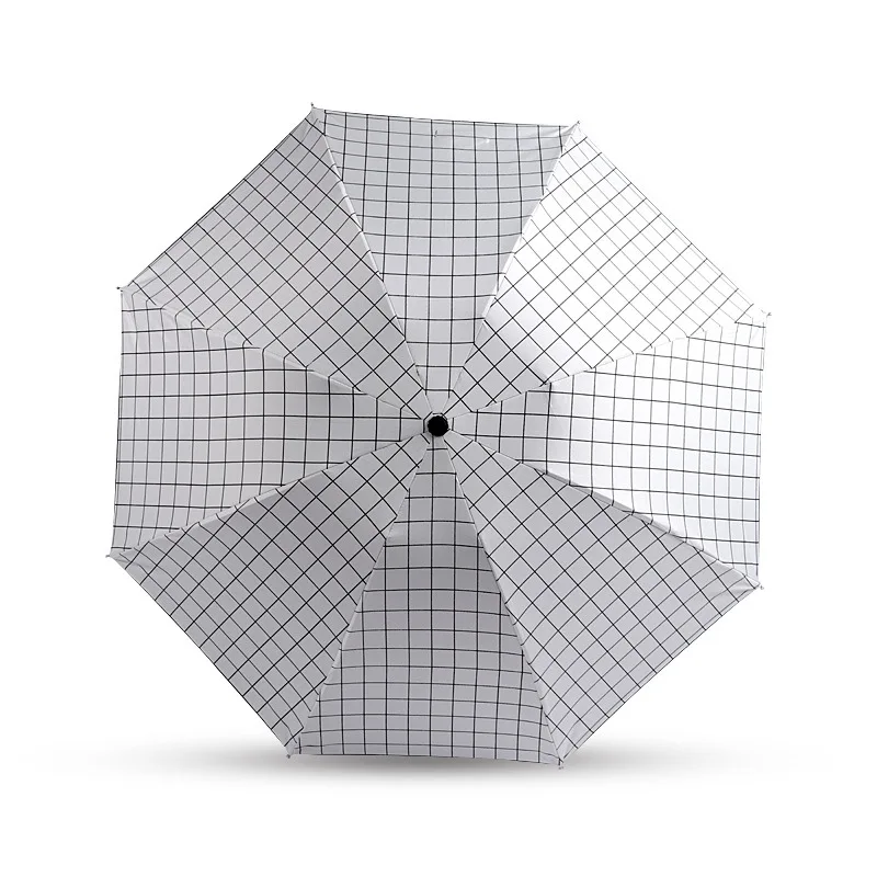 Черный и белый зонтик в клетку женский зонт 3 складной зонтик от дождя двойного назначения зонтик Корейский мужской зонт от солнца с черным покрытием - Цвет: Белый