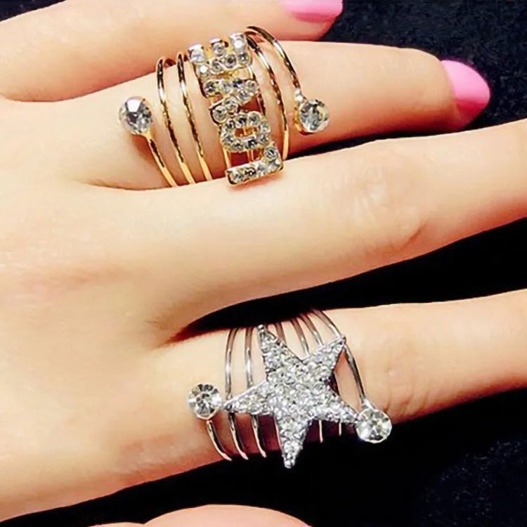 

Pentagonal Star LOVE Spring Ring Korean Edition Drilled Spiral Ring Hand Jewelry