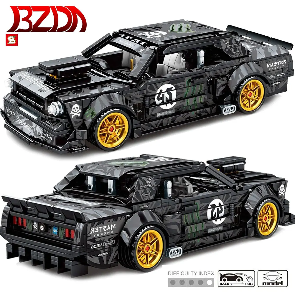 Автомобиль BZDA Technic строительные блоки Ford Mustangr тяговый автомобиль MOC гоночные