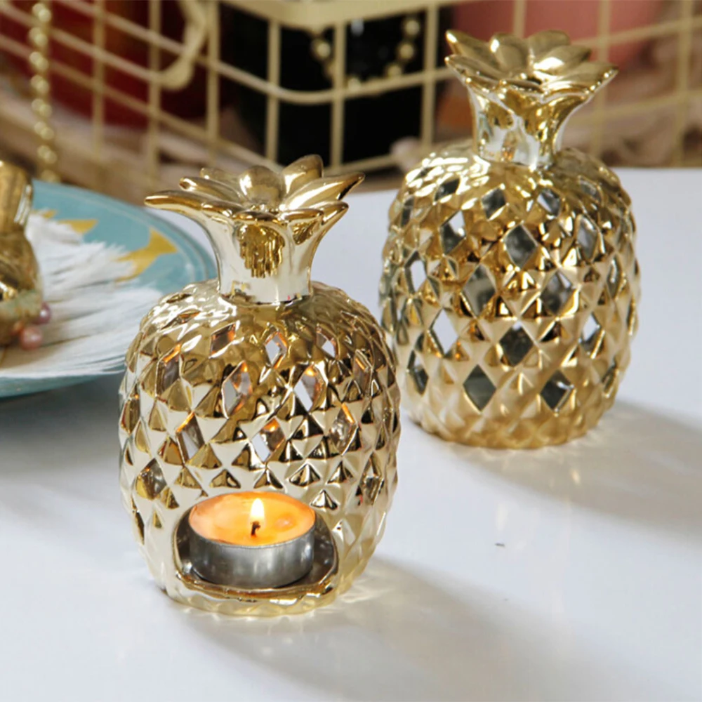Hollow Pineapple Shaped Candle Holders European Iron Art Candlestick Christmas Decorations Home Party Decor