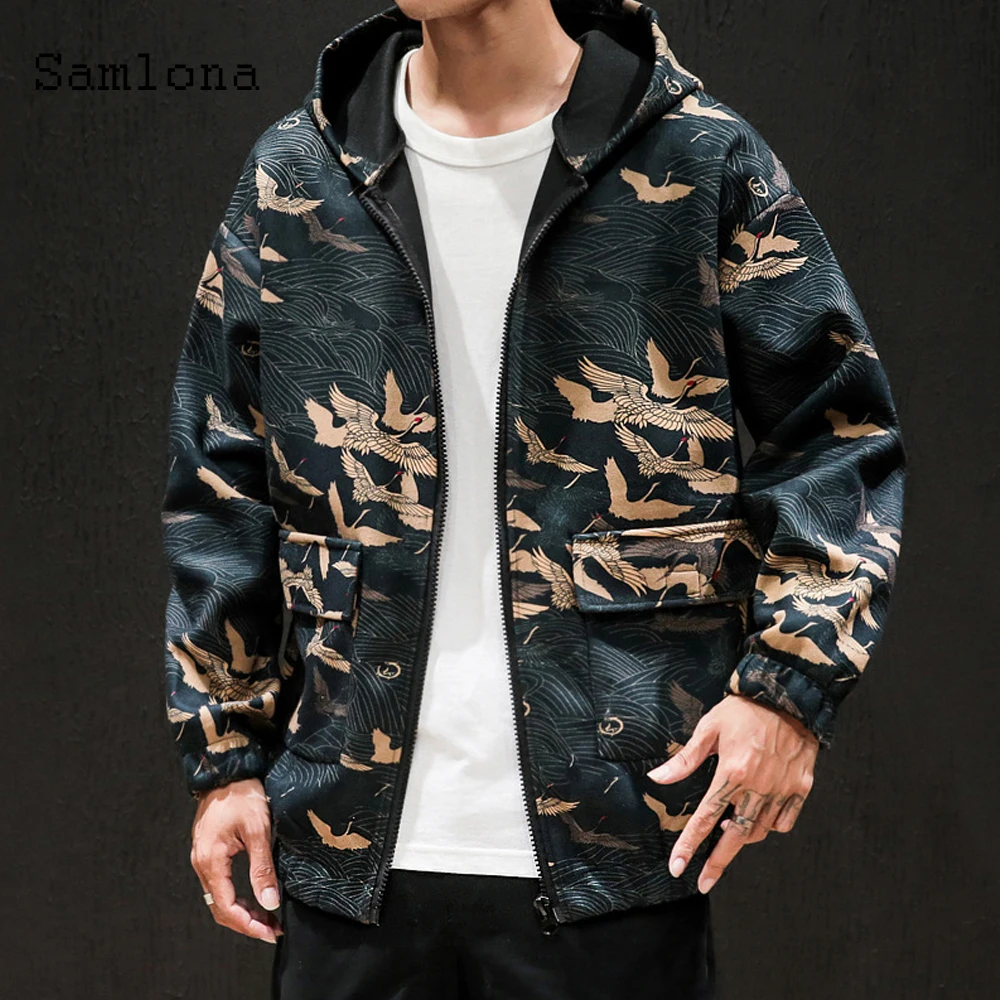 

Samlona 2020 Mens Jackets Fashion Hoodies Autumn Japanese Coats Long Sleeve 3D Print Lightweight Zipper Jackets Men Clothing