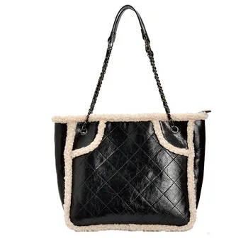 

2020 New Winter Women's Large Capacity Chain Large Shoulder Bags Wool Designer Bag Casual Retro Shopping Tote Bags
