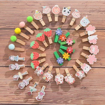 

20pcs Kawaii Flower Strawberry Cactus Cat Cartoon Wood Clips for DIY Wall Decoration Shabby Chic Paper Planner Clips Accessories
