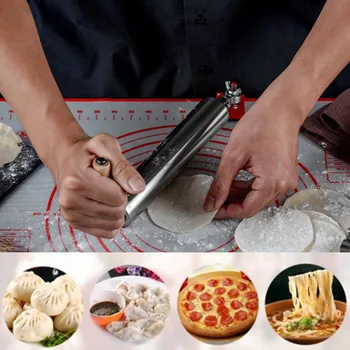 

Easy Dough Roller Pin Stainless Steel One-Handed Labor-Saving Rolling Pin Cake Roller Kitchen Accessories Cookies Baking Tools