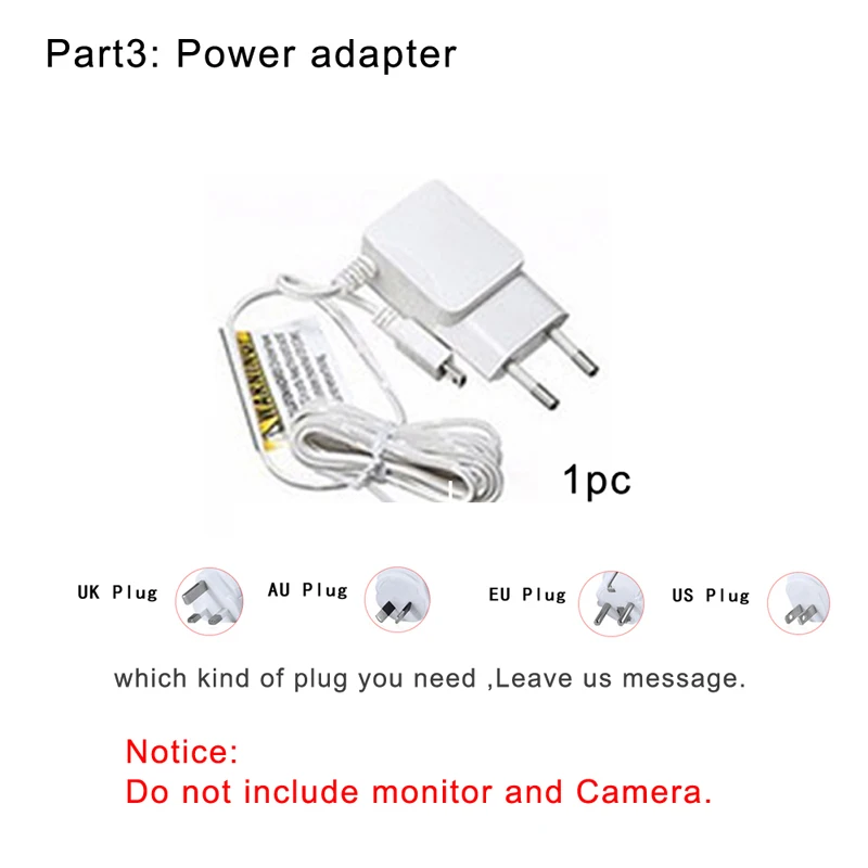 VB603-Plug-1pc Аксессуары: 3,2 дюймов беспроводной видео цветной детский монитор, адаптер питания, детская няня камера безопасности для VB603, VB605 Универсальный - Цвет: VB603-Plug-1pc