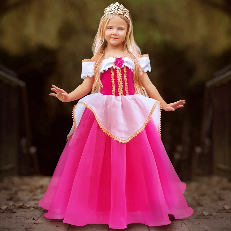 Doornroosje Prinses Jurk Meisjes Deluxe Aurora Lange Mouw Prinses Kostuum Kerst Baljurk Wedding Party Vestidos 4-11Y