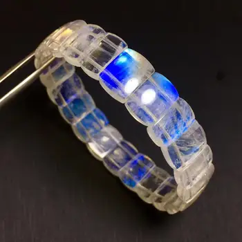 

Genuine Natural Blue Light Moonstone Crystal Clear Rectangle Beads Bracelet 13x4mm Women Men Healing Stone Certificate AAAAA