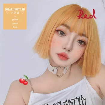 

AILIADE Fashion Short Straight Hair With Bangs Orange Pink Green Color Bob Cosplay Lolita Wig Synthetic Wigs For Women American
