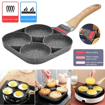 

Four holes Flat-bottom Pot Omelet Non-stick pan Burger Egg Ham Pancake Maker Pot Frying pan Kitchen household cookware Temperat