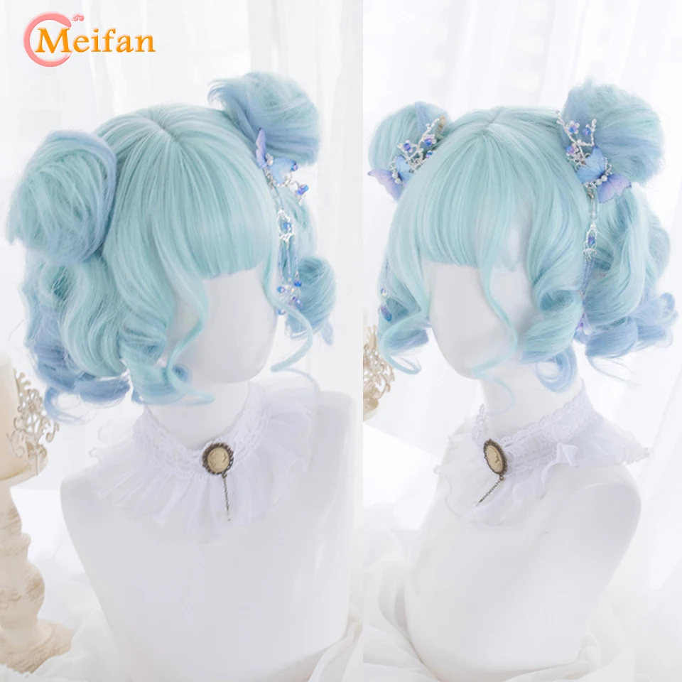 MEIFAN Synthetic Short Lolita Cosplay Christmas Halloween Bob Wig  Wave Female Wig with Ponytail Natural Fake Hair for Women