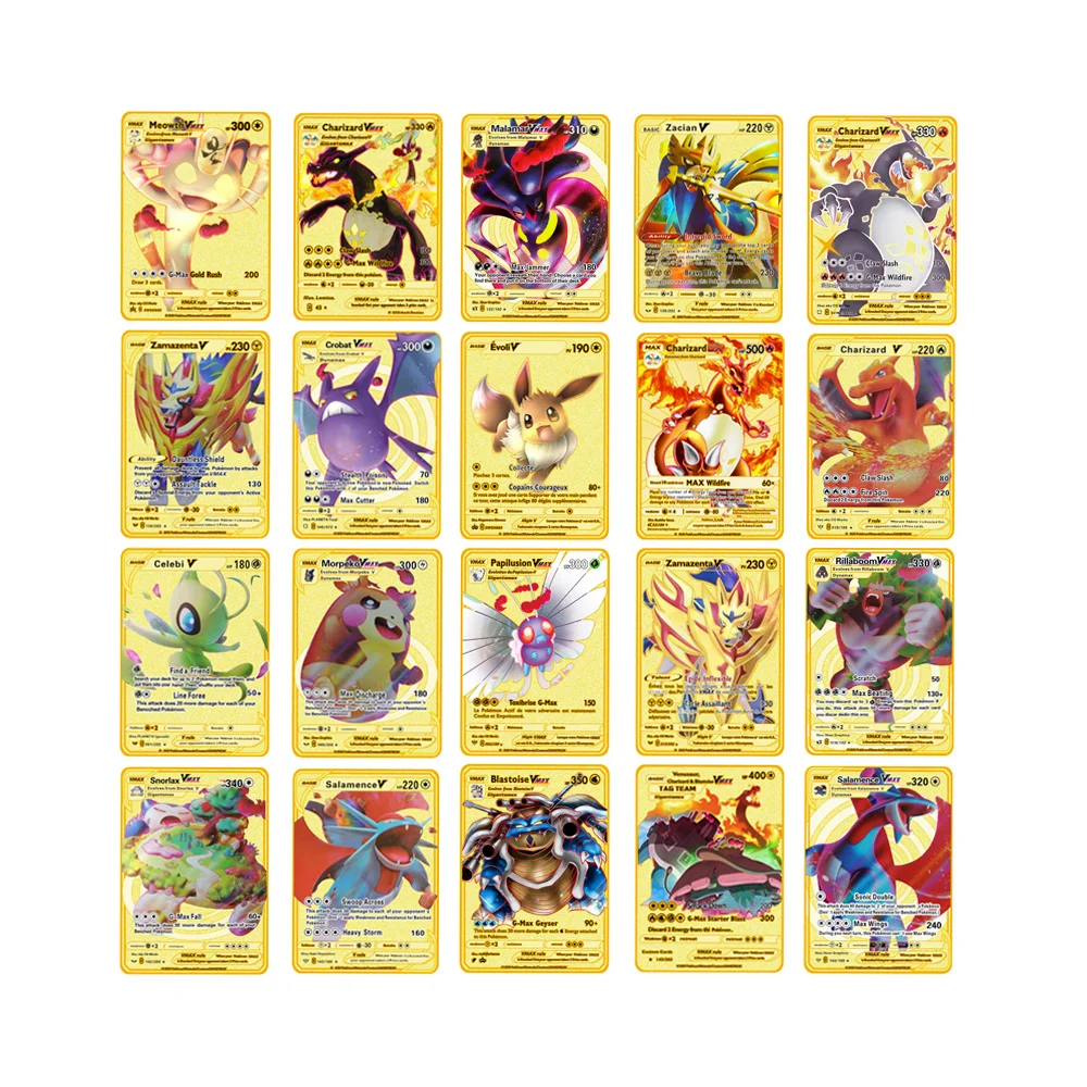 Pokemon-tarjeta de Metal de PIKACHU Charizard Golden Vmax, colección de tarjetas de regalo para niños, nuevas de 2021, tarjetas de juego de colección