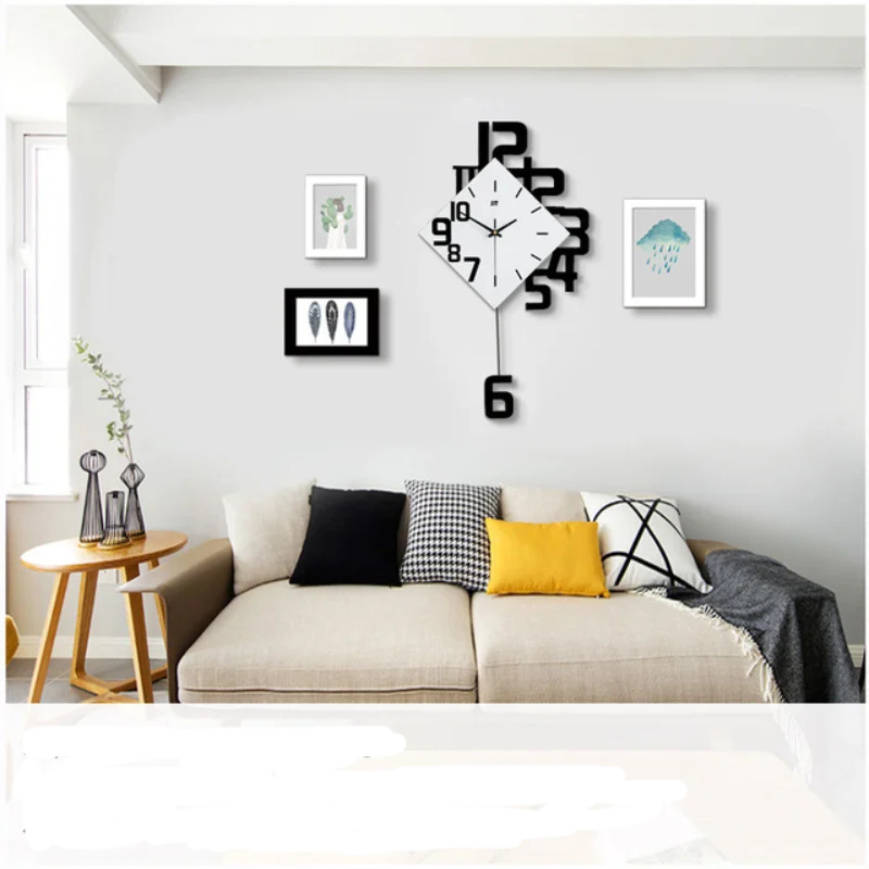 2021 new DIY wall clock home decoration wooden pointer stylish modern electronic clock living room single side mute