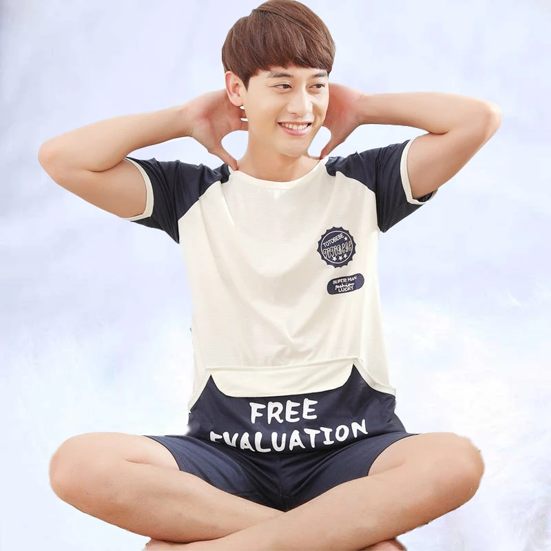 

Men Pajamas Set Cartoon Sleepwear Cotton Nightwear Short Sleeved Male 2019 Clothing Nighties Summer Homewear sleepwear cotton