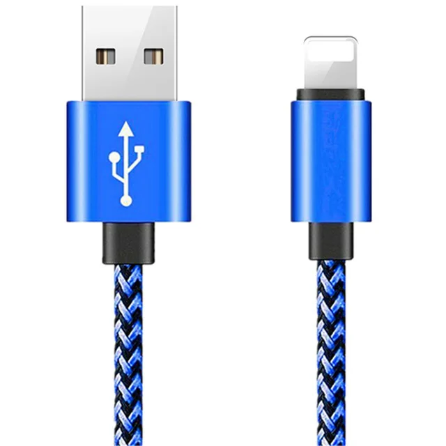 8-контактный usb-кабель для передачи данных(синхронизации) и зарядки для зарядки, Нейлоновый, в оплетке кабель для передачи данных для iPhone 11 5 5S 5C 6, 6 S, 7, 8plus X XR XS Max кабель для быстрой зарядки провода 1 м 2 м 3 м - Цвет: Синий