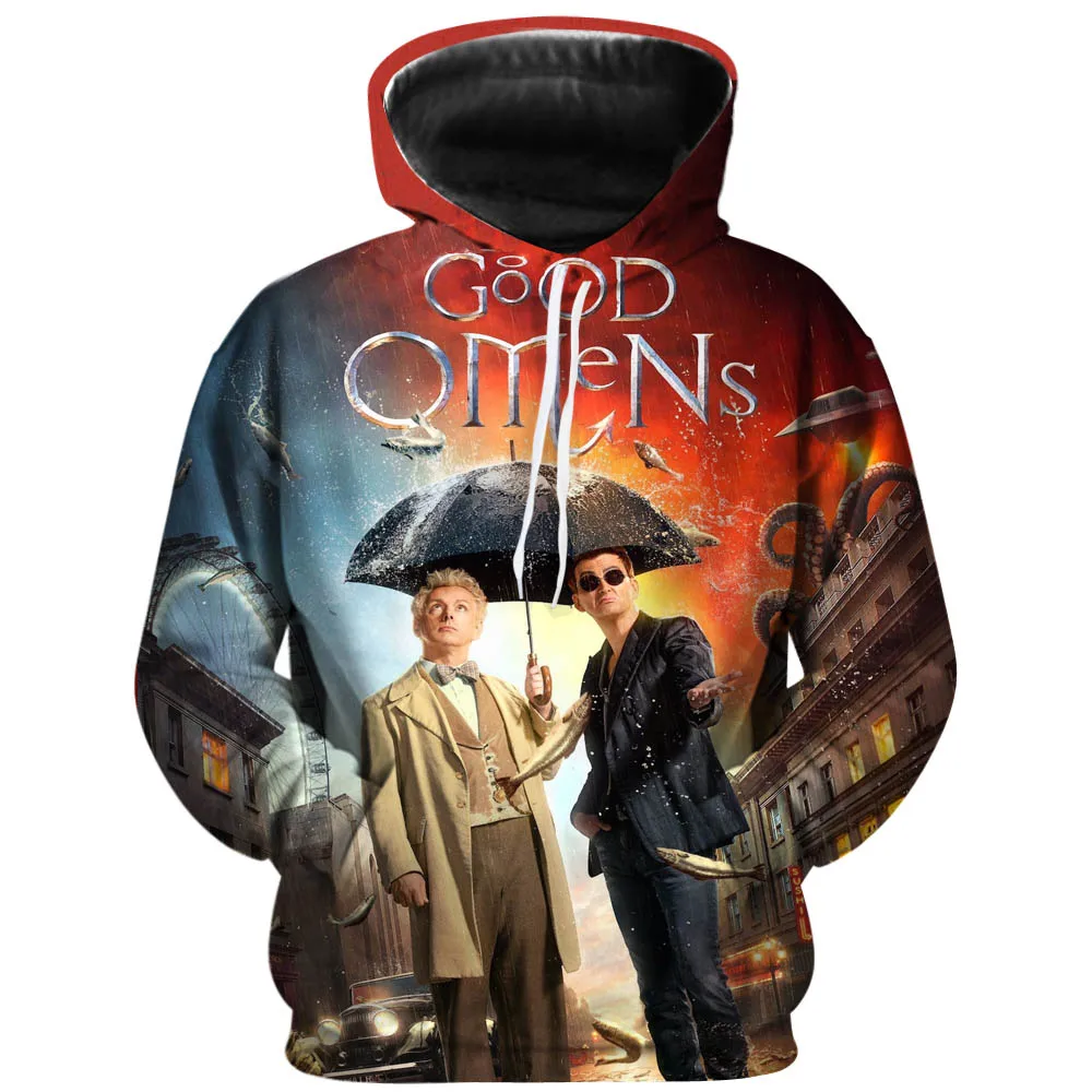 Мужские 3D толстовки с капюшоном Good O men s Crowley and Aziraphale, модные повседневные толстовки, пальто