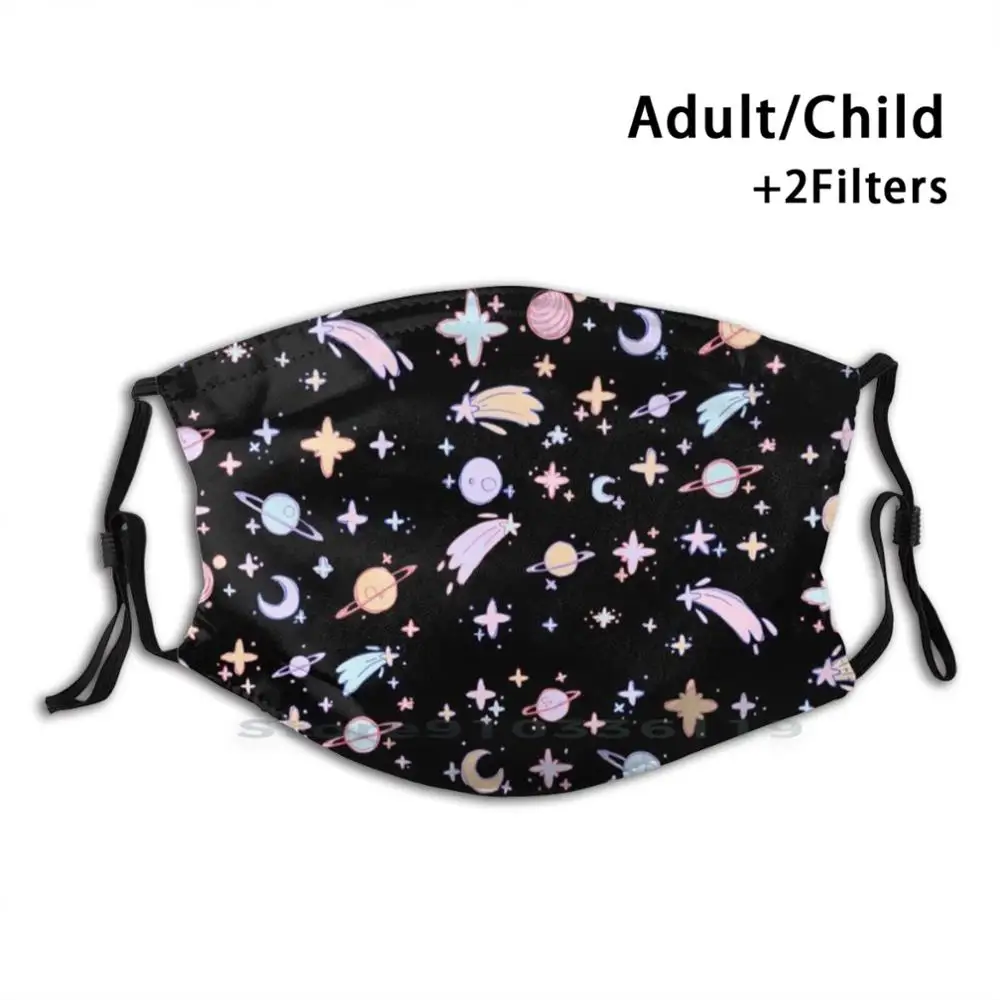 

Universe Cute Reusable Mouth Face Mask With Filters Kids Star Universe Moon Planet Pink Blue Purple Cute Astronomy