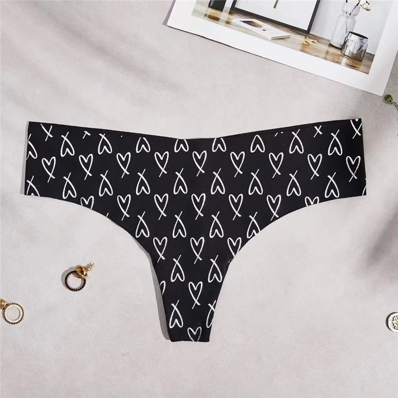 black-love thong Женские бесшовные трусики-танга Fervour Pe, бесшовные трусики-танга с принтом в виде букв PINK, с низкой талией, размеры M/L - Цвет: black-love thong