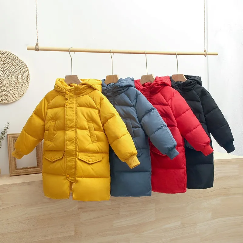 Winter Kids Girls Long Coats Children Boys Jackets Fashion Thick Hooded White Duck Down Snowsuit 2-14Y Teenagers Overcoat Parkas