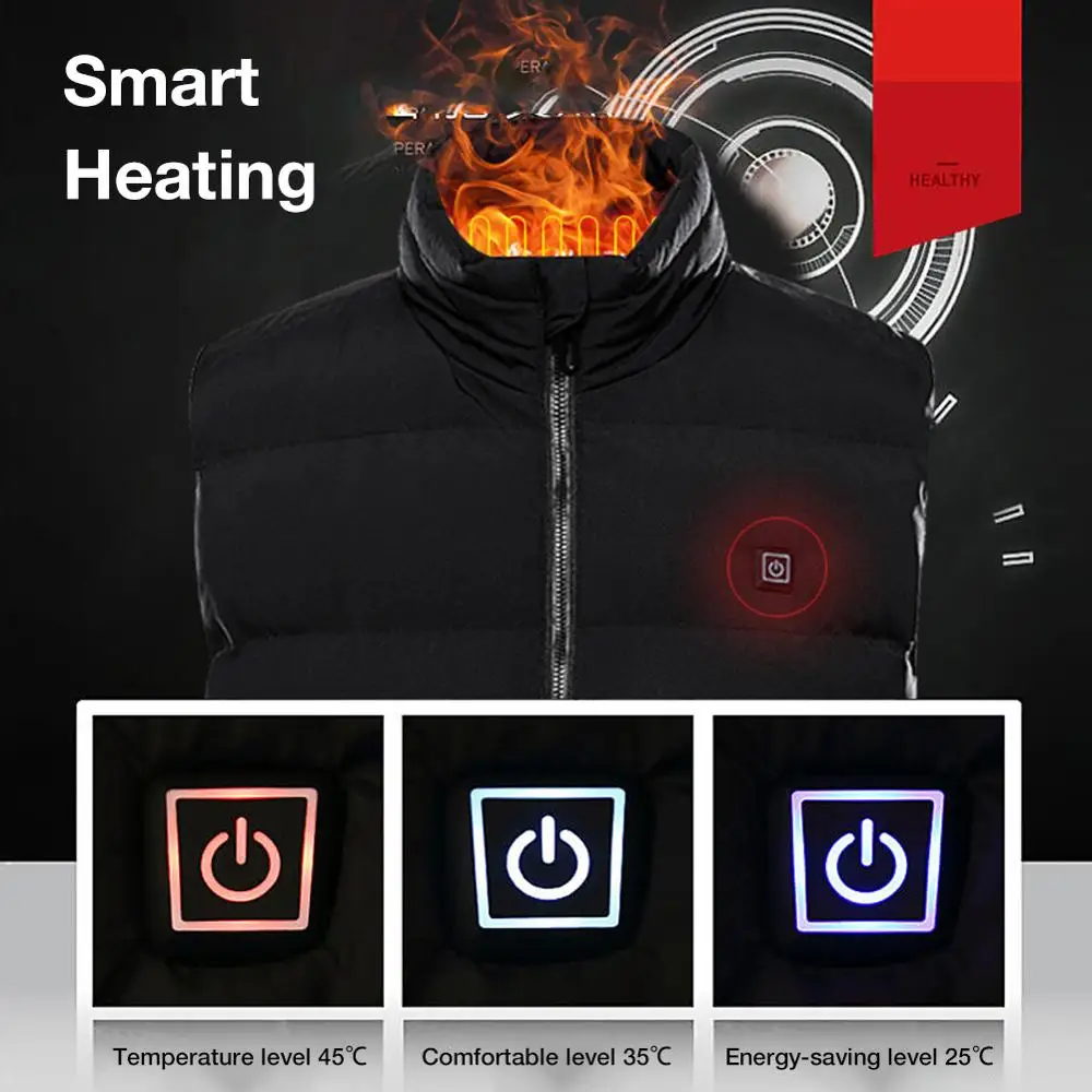 4 Places Self Heating Vest 3-speed Adjustable Temperature Heated Vest USB Charging Electric Heating Jacket Thermal Man