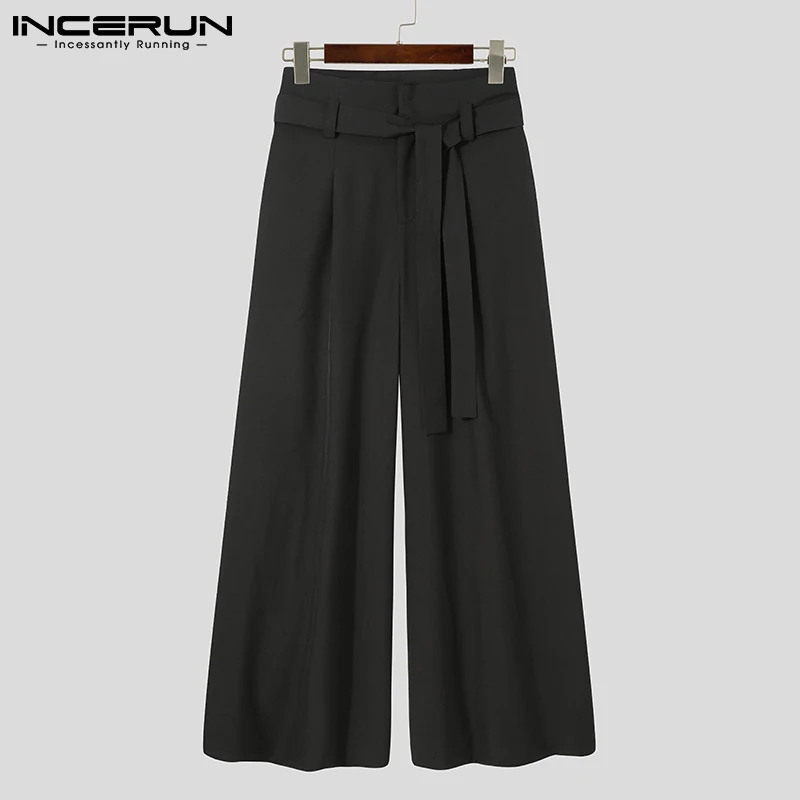 Wide Leg Pants Wide Leg Sweatpants INCERUN Men Pants Joggers Lace Up Solid Color Streetwear Wide Leg Trousers Loose High Waist Casual Pantalon Hombre S-5XL