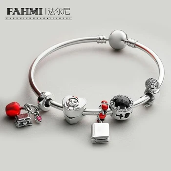 

FAHMI 100% 925 Sterling Silver BIRD CHARM SNOW WHITE'S APPLE AND HEART HANGING CHARM 797167ENMX BOOK HANGING CHARM Bracelet Set