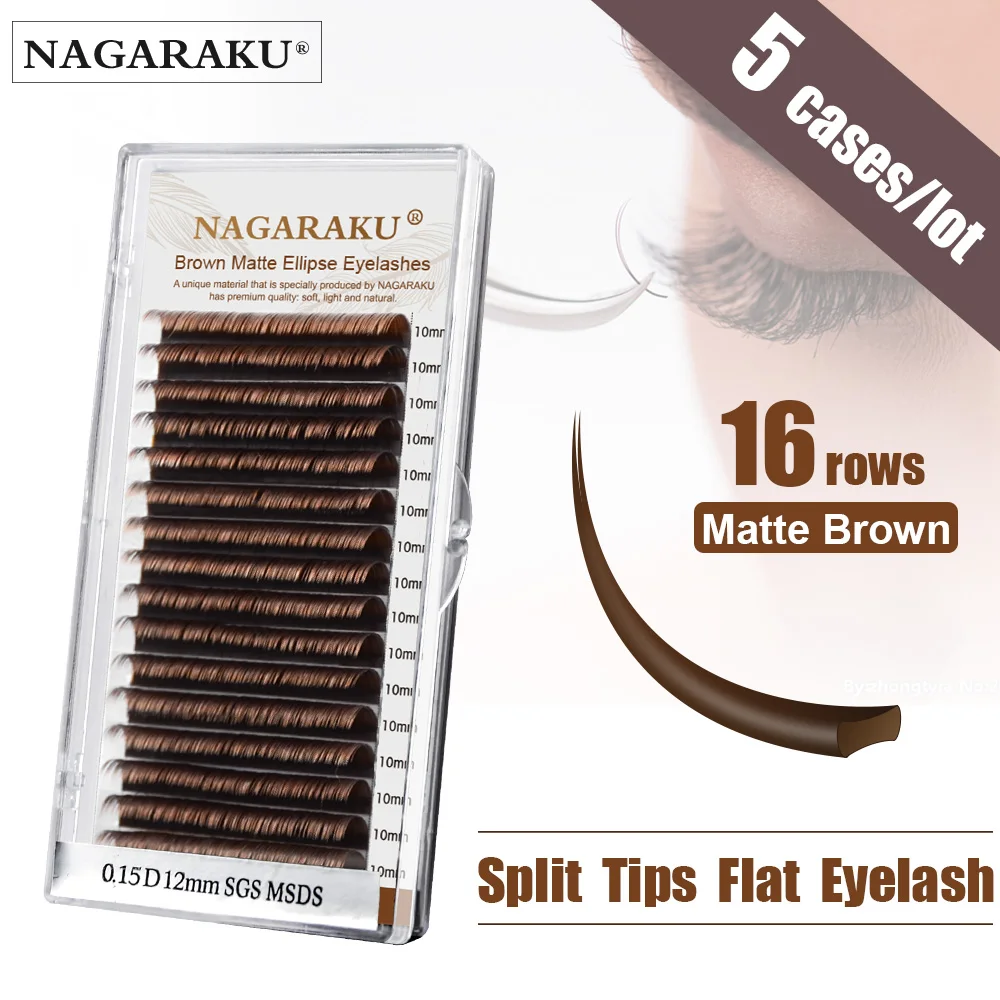 

NAGARAKU 5 cases matte brown split tips ellipse eyelash extensions premium mink natural super soft