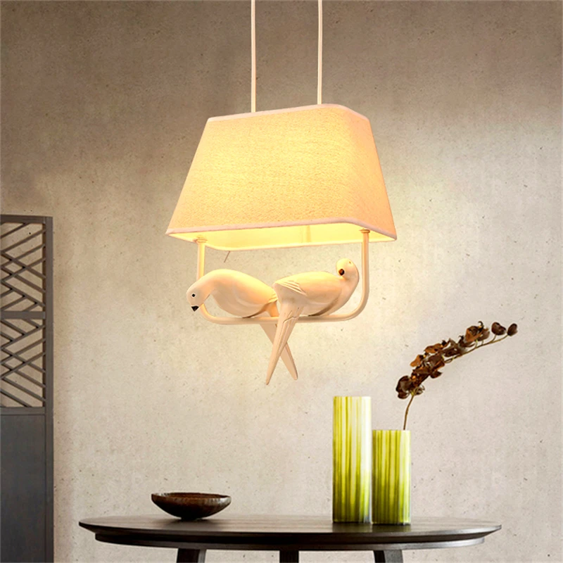 

Postmodern Resin Small Birds Pendant Lamps Lighting Fixture Nordic Fabric Lampshade LED Pendant Lights Restaurant Lamp Luminaria
