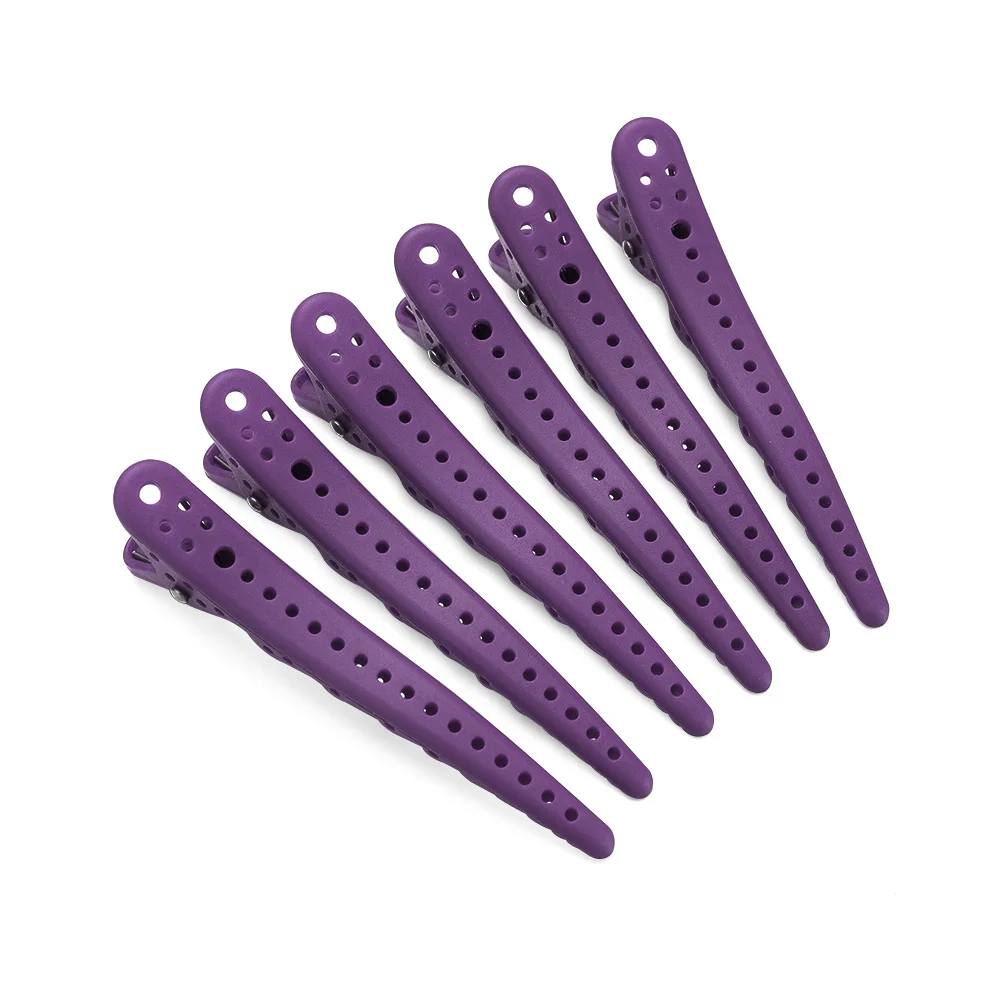 purple 6 шт. высококачественные металлические зажимы для волос из нержавеющей стали с утиным ртом, профессиональные зажимы для парикмахерских, инструменты для укладки волос - Color: purple